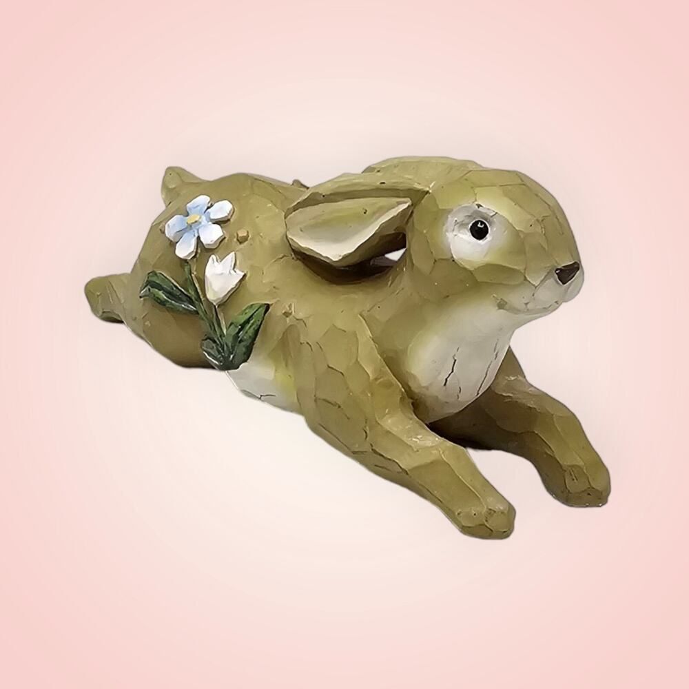 Ganz Resin Easter Bunny Rabbit Figurine With White Flowers EUC‎ 6.5"